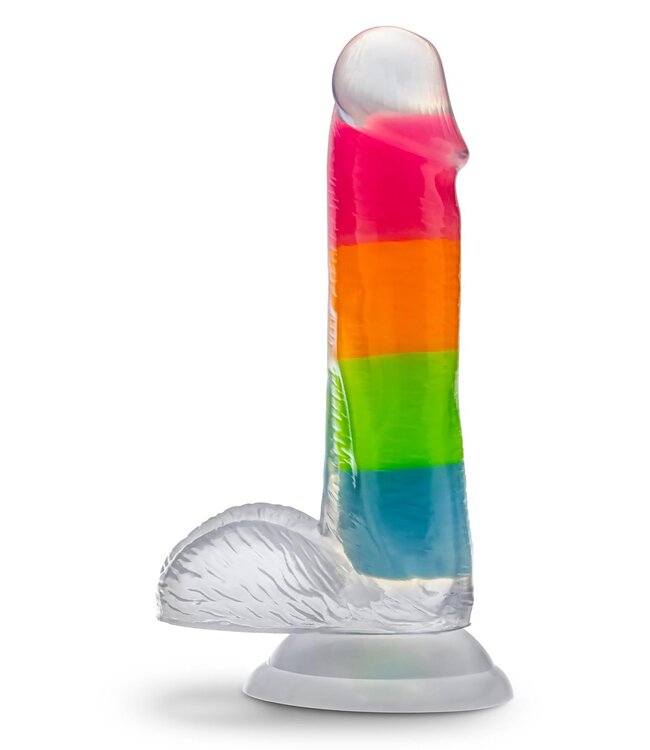 Blush NEO ELITE GLOW IN THE DARK RAINBOW RAVE 6.5 INCH SILICONE DUAL DENSITY DILDO MULTICOLORED