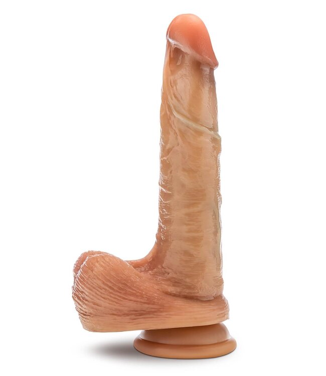 Blush RENAISSANCE DAVINCI 8 INCH SLIDING FORESKIN DILDO WITH SQUEEZABLE BALLS TAN