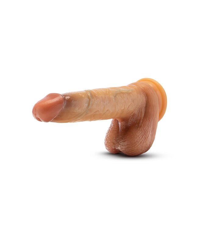 Blush RENAISSANCE DAVINCI 8 INCH SLIDING FORESKIN DILDO WITH SQUEEZABLE BALLS TAN