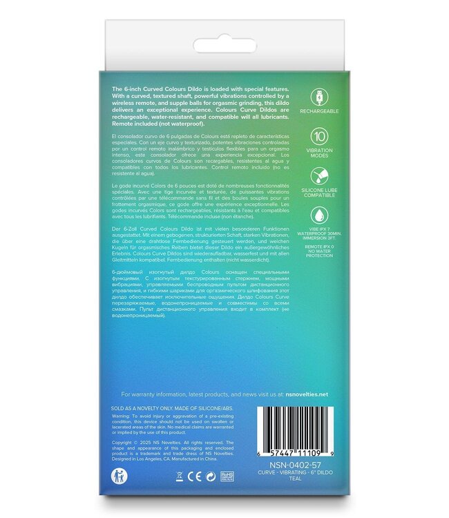 NS Novelties COLOURS CURVE VIBRATING 6 INCH DILDO TEAL