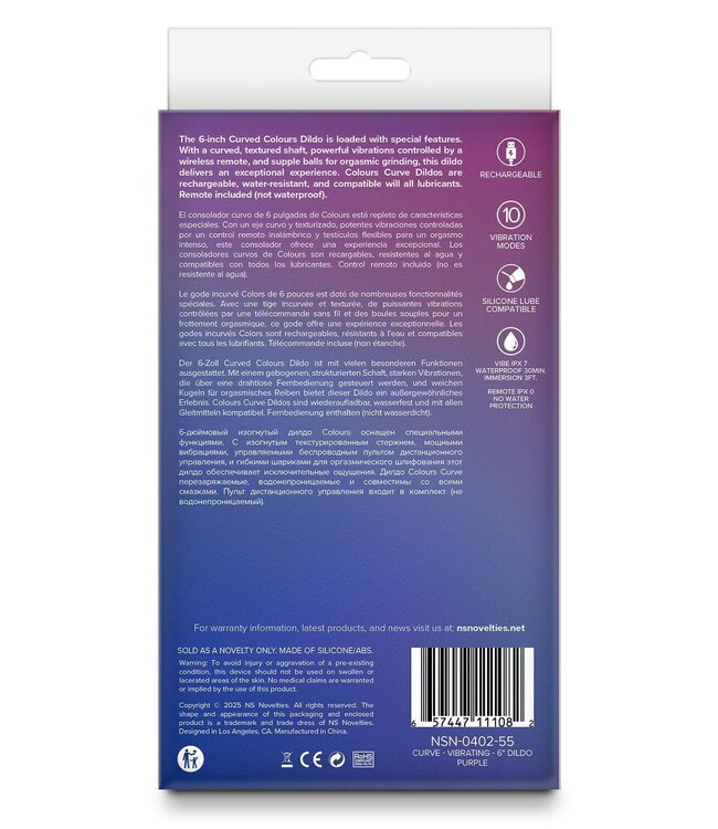 NS Novelties COLOURS CURVE VIBRATING 6 INCH DILDO PURPLE