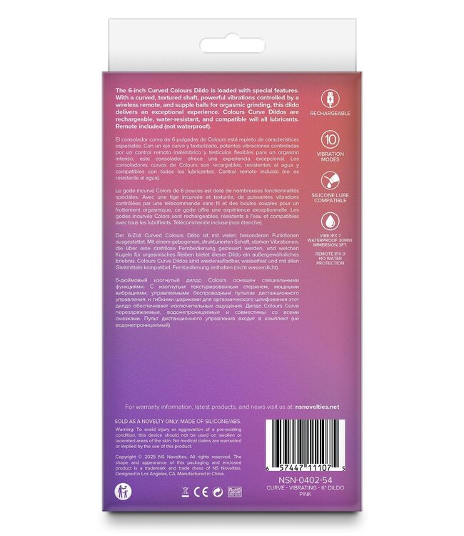 NS Novelties COLOURS CURVE VIBRATING 6 INCH DILDO PINK