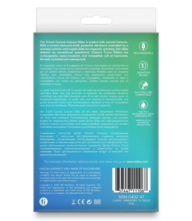 NS Novelties COLOURS CURVE VIBRATING 5 INCH DILDO TEAL