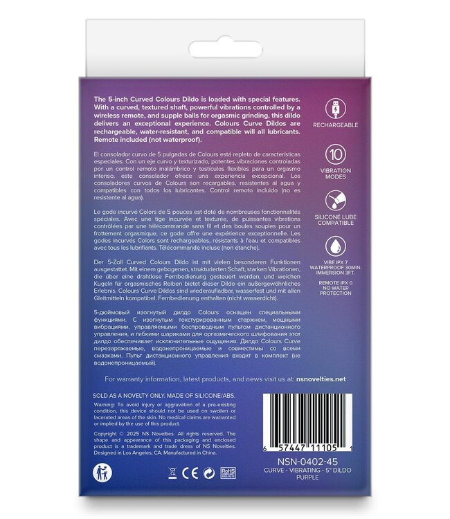 NS Novelties COLOURS CURVE VIBRATING 5 INCH DILDO PURPLE