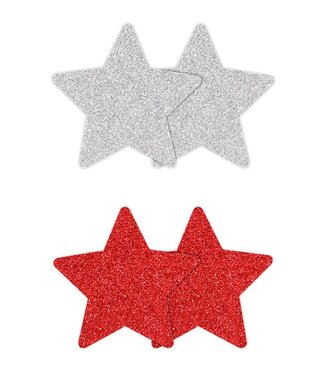 NS Novelties PRETTY PASTIES GLITTER STARS RED SILVER 2 PAIR