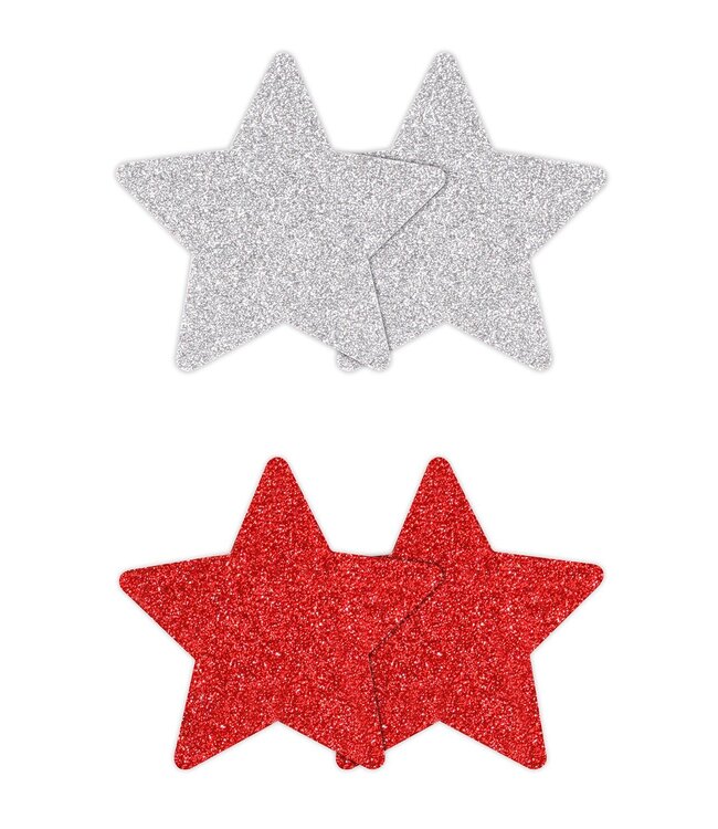 NS Novelties PRETTY PASTIES GLITTER STARS RED SILVER 2 PAIR