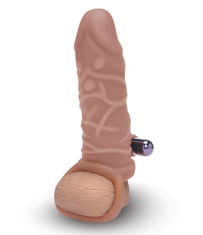 Size-Up SIZE UP SILICONE VIBRATING REALISTIC PENIS EXTENDER WITH BALL LOOP TAN