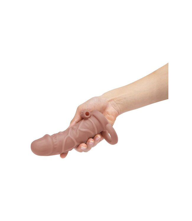 Size-Up SIZE UP SILICONE VIBRATING REALISTIC PENIS EXTENDER WITH BALL LOOP TAN