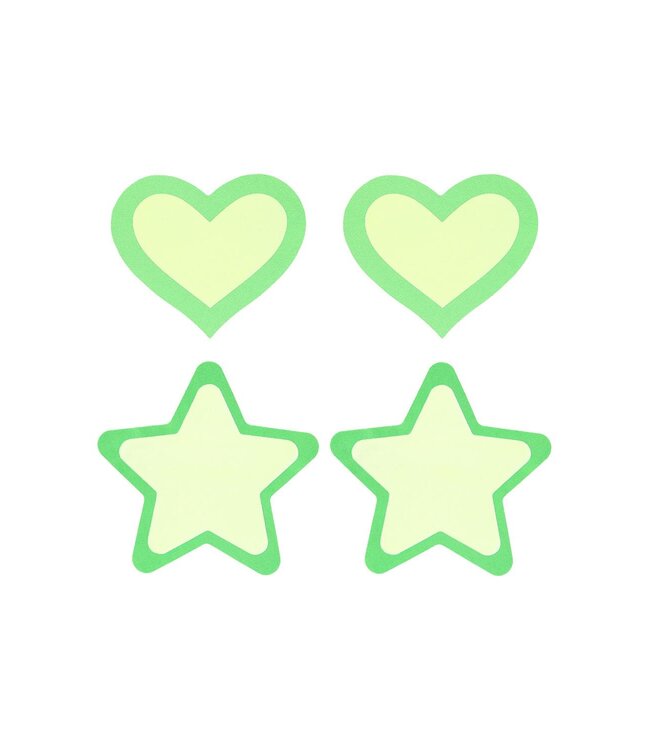 Peekaboo PEEKABOO PASTIES GLOW IN THE DARK HEARTS AND STARS GRN