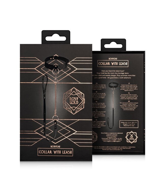 Rosy Gold Rosy Gold - Halsband met Leash - Zwart