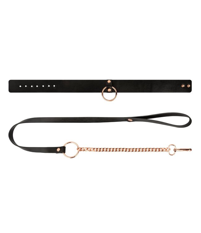 Rosy Gold Rosy Gold - Halsband met Leash - Zwart