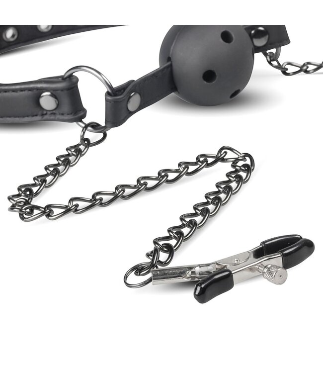 Easytoys Fetish Collection Easytoys Fetish - Open Ball Gag Met Tepelklemmen