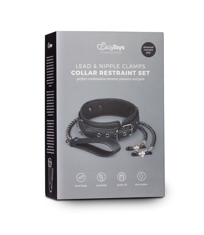 Easytoys Fetish Collection Easytoys Fetish - Kunstleren halsband met tepelklemmen
