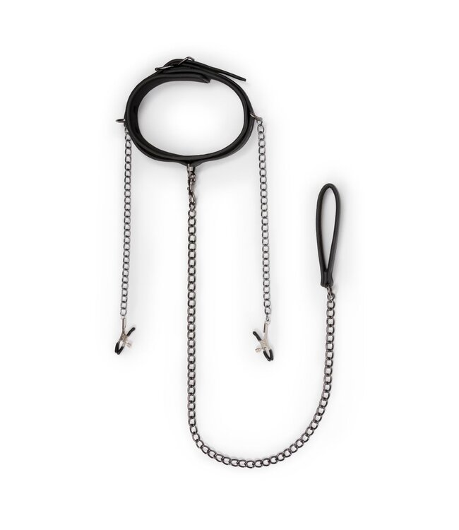 Easytoys Fetish Collection Easytoys Fetish - Kunstleren halsband met tepelklemmen
