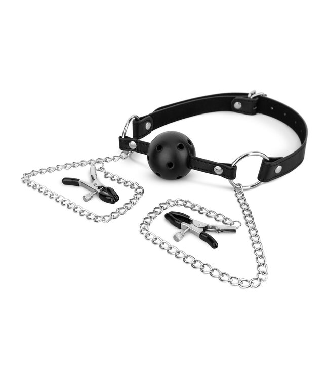 Bedroom Fantasies Bedroom Fantasies - Ball Gag met Tepelklemmen - Zwart