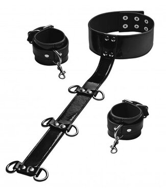 XR Brands Leren Nek en Polsboeien - Zwart
