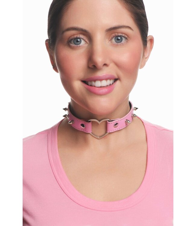 XR Brands XR Brands - Spiked Heart Choker - Roze