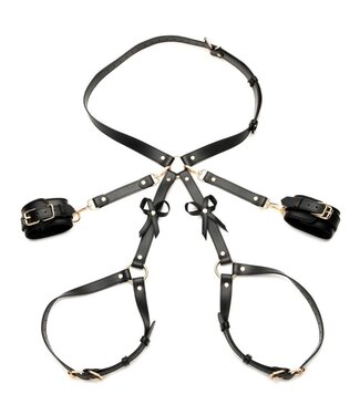 XR Brands Strict - Bondageharnas met strikken M/L - Zwart