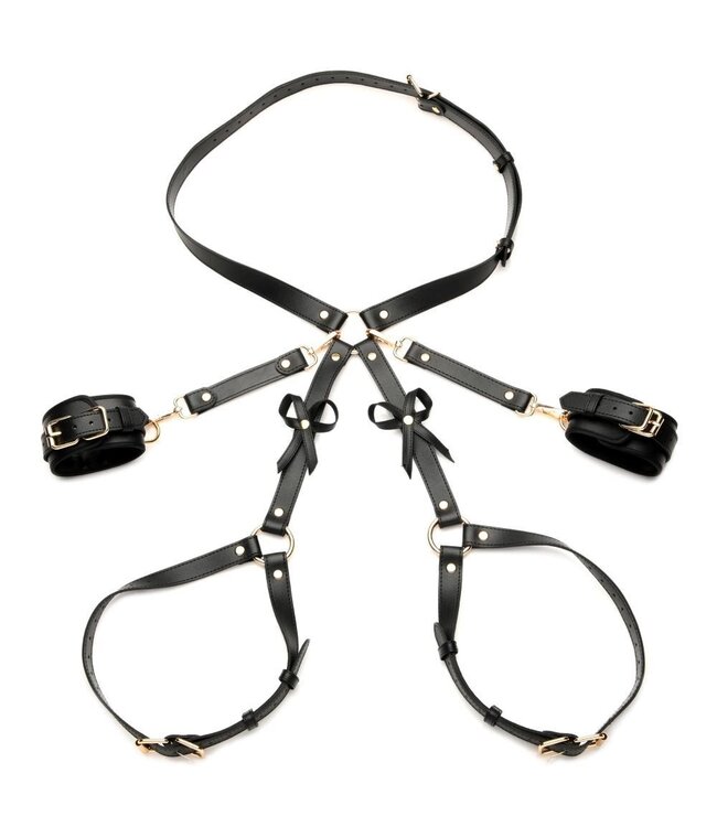 XR Brands Strict - Bondageharnas met strikken M/L - Zwart