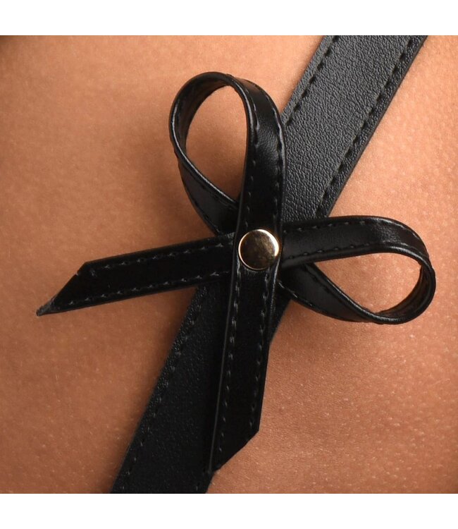 XR Brands Strict - Bondageharnas met strikken M/L - Zwart