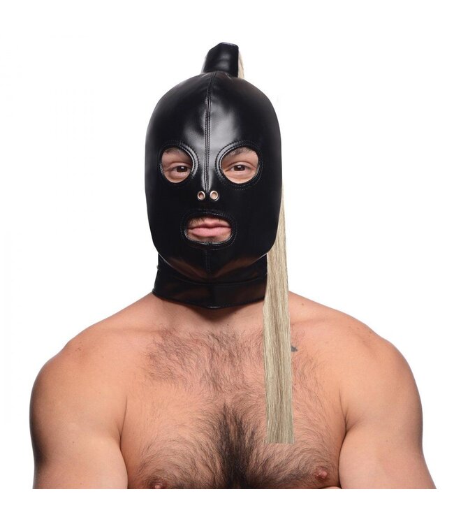 XR Brands Ponytail Bondage Hood - Zwart