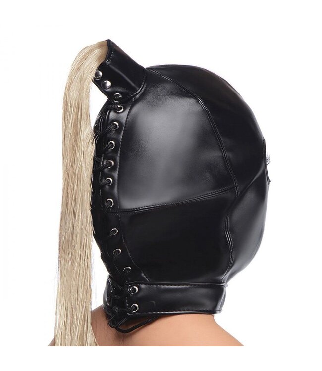 XR Brands Ponytail Bondage Hood - Zwart