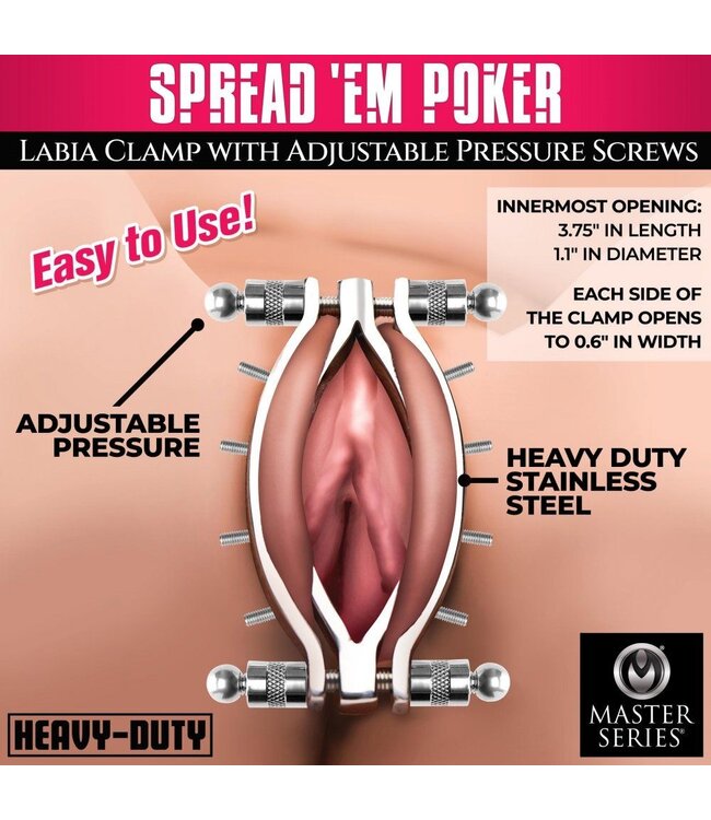 XR Brands Spread 'Em Poker Vagina Klem met Verstelbare Drukschroeven