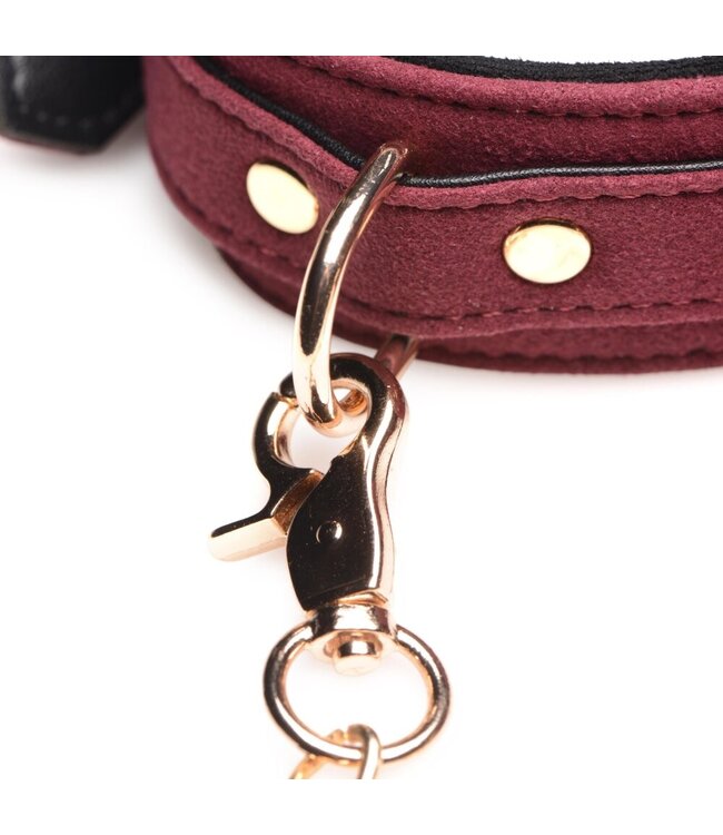 XR Brands Master Series - 6-delige BDSM Suede Boeienset Met Collar En Riem - Bordeaux