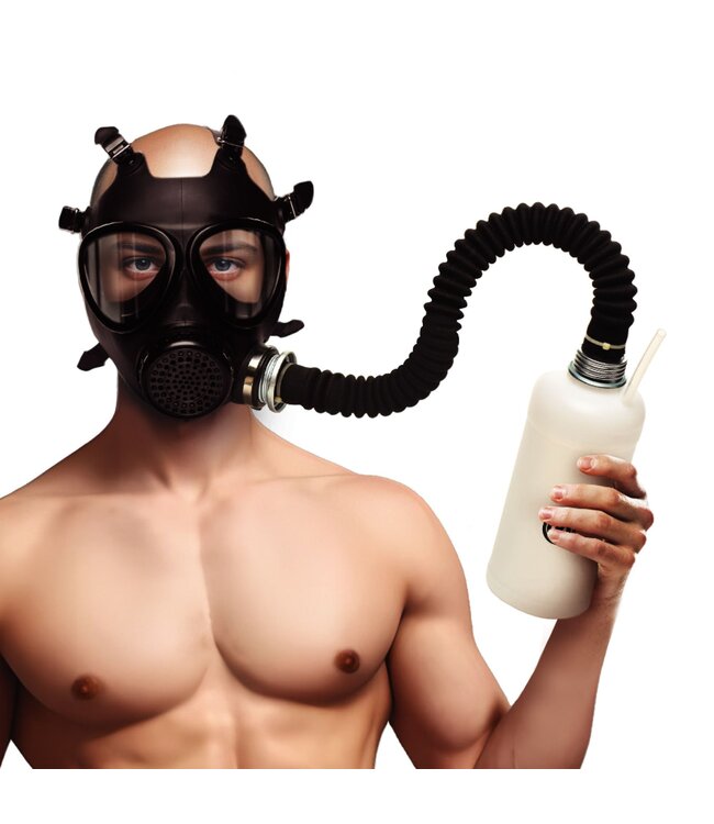XR Brands XR Brands - Inhaler Gas Masker Met Fles - Zwart & Wit