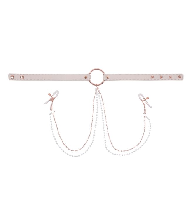 Sportsheets Sportsheets – S&M Peaches ‘n CreaMe Halsband met Tepelklemmen – Cream