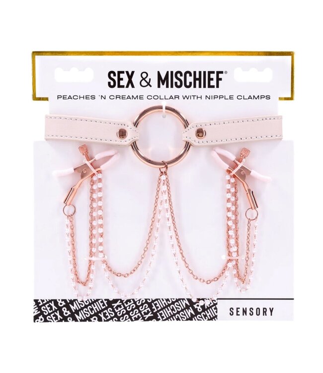 Sportsheets Sportsheets – S&M Peaches ‘n CreaMe Halsband met Tepelklemmen – Cream