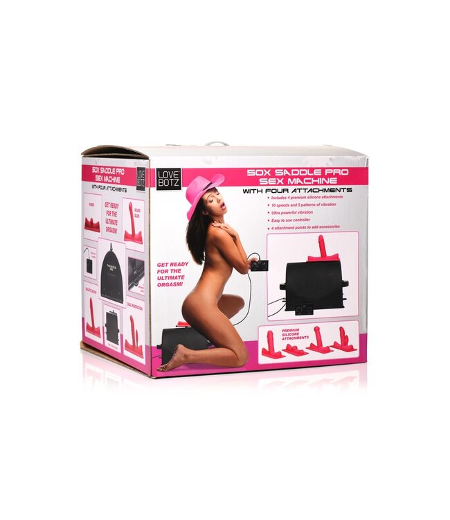 XR Brands LOVE BOTZ - 50X Saddle Pro Sex Machine met 4 Opzetstukken - Zwart