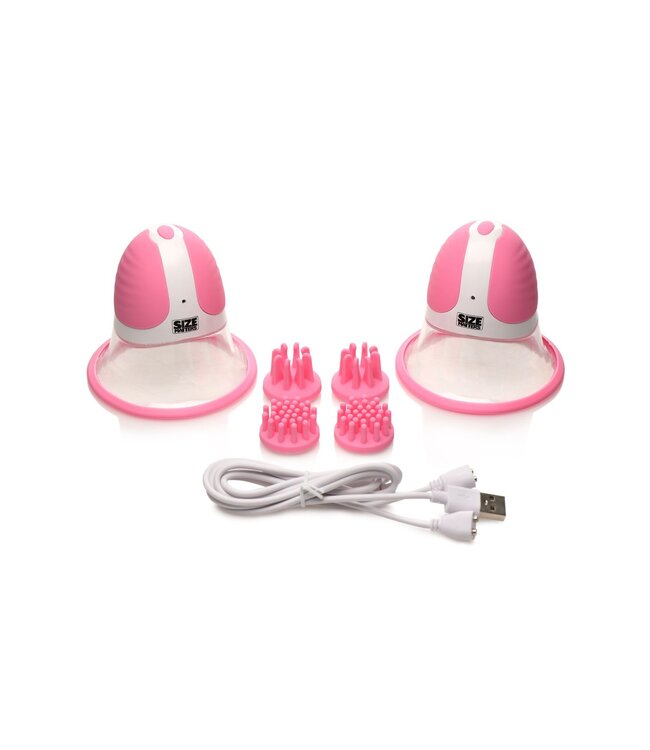 XR Brands SIZE MATTERS - Roterende Tepelzuigers - 4 Opzetstukken