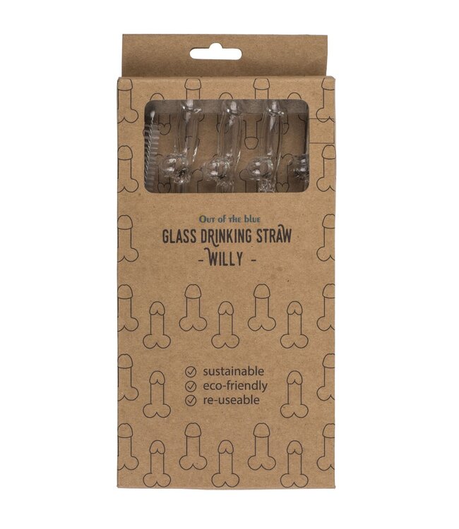 Out of the Blue Glazen Penisrietje met Reinigingsborstel Willy - 4 stuks