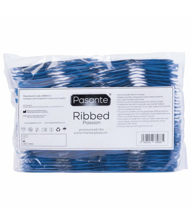 Pasante Pasante Ribbed Condooms - 144 stuks