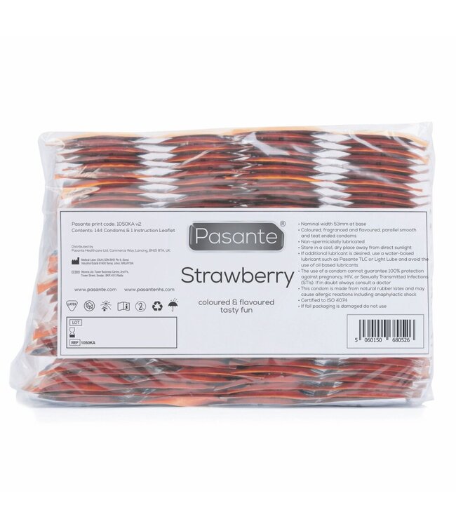 Pasante Pasante Aardbei Smaak Condooms - 144 stuks