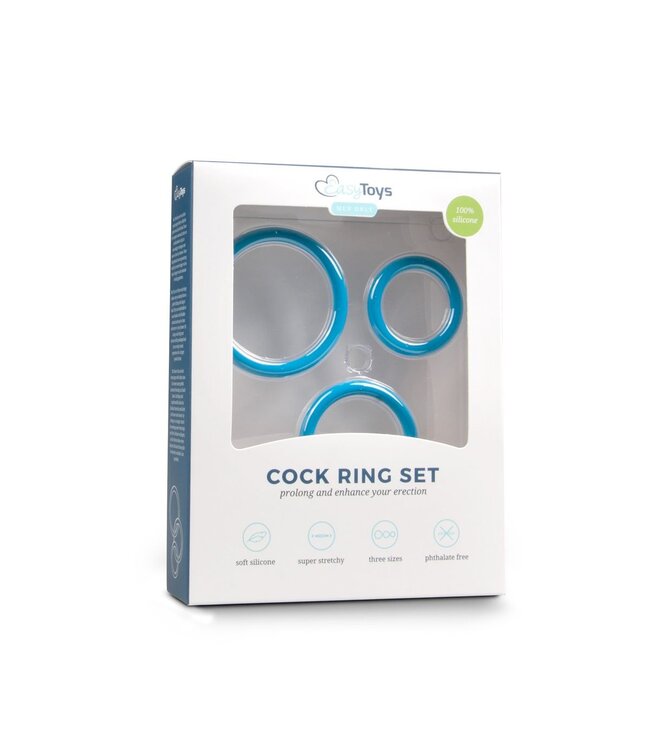 Easytoys Men Only Cockring set - drie maten - blauw
