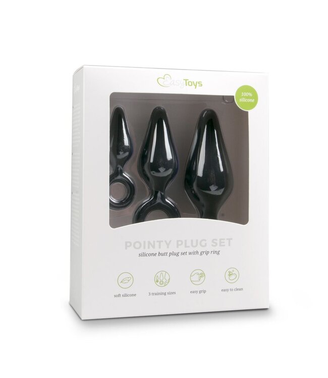 Easytoys Anal Collection Zwarte buttplugs met trekring - setje