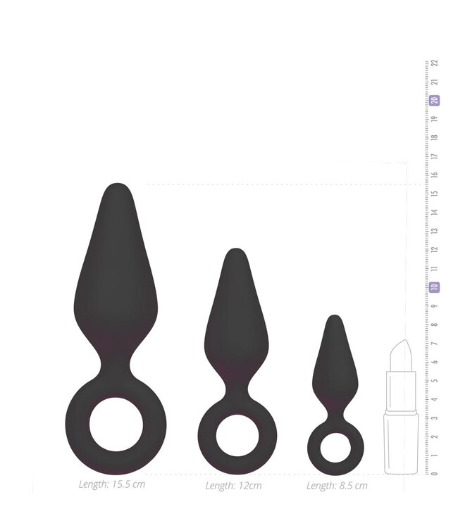 Easytoys Anal Collection Zwarte buttplugs met trekring - setje