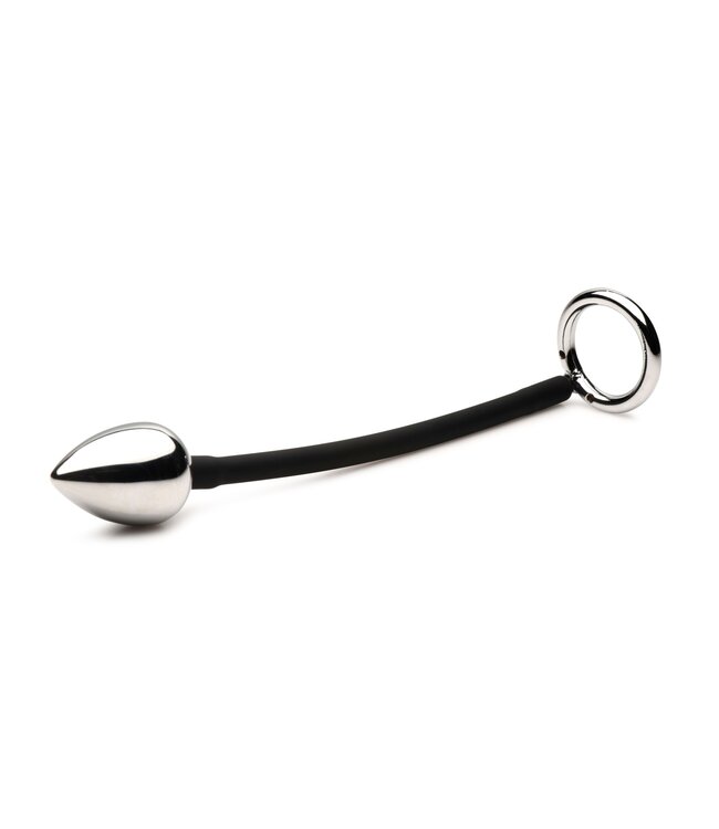 XR Brands Master Series - Tug + Plug Cock & Ball Ring met Anaalplug - Zwart&Zilver