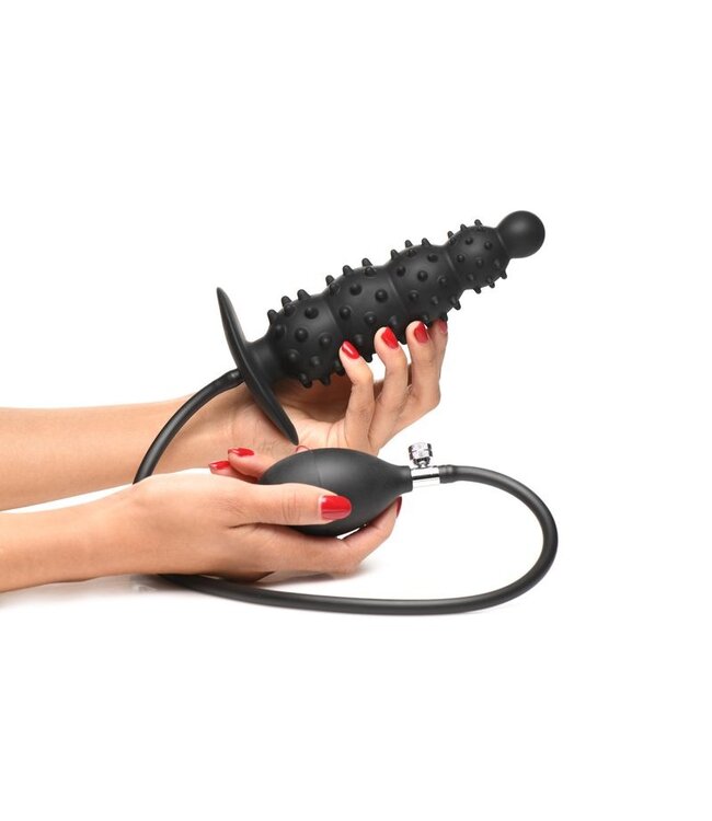 XR Brands Master Series - Geribbelde Opblaasbare Anaalplug - Zwart