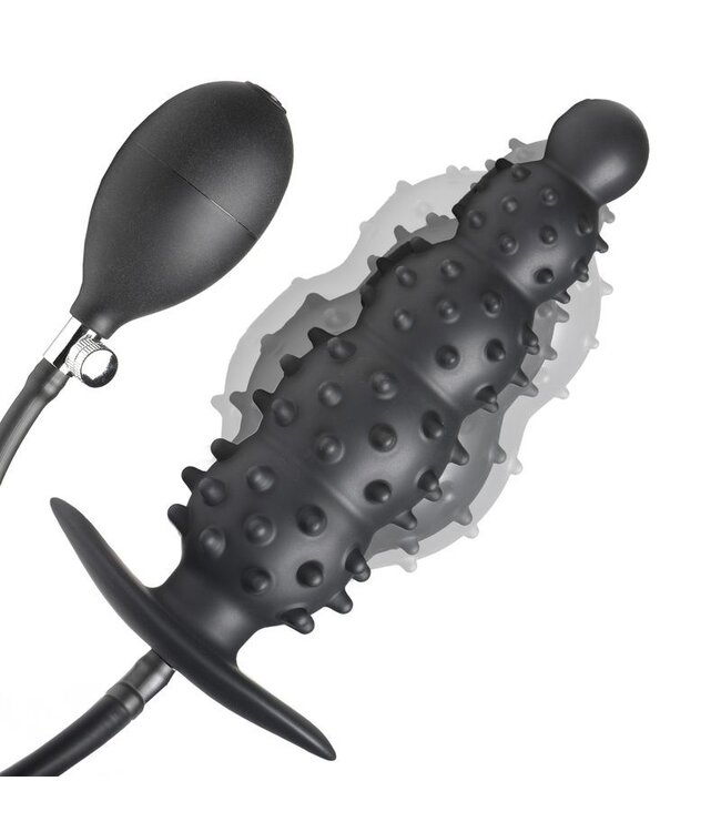 XR Brands Master Series - Geribbelde Opblaasbare Anaalplug - Zwart