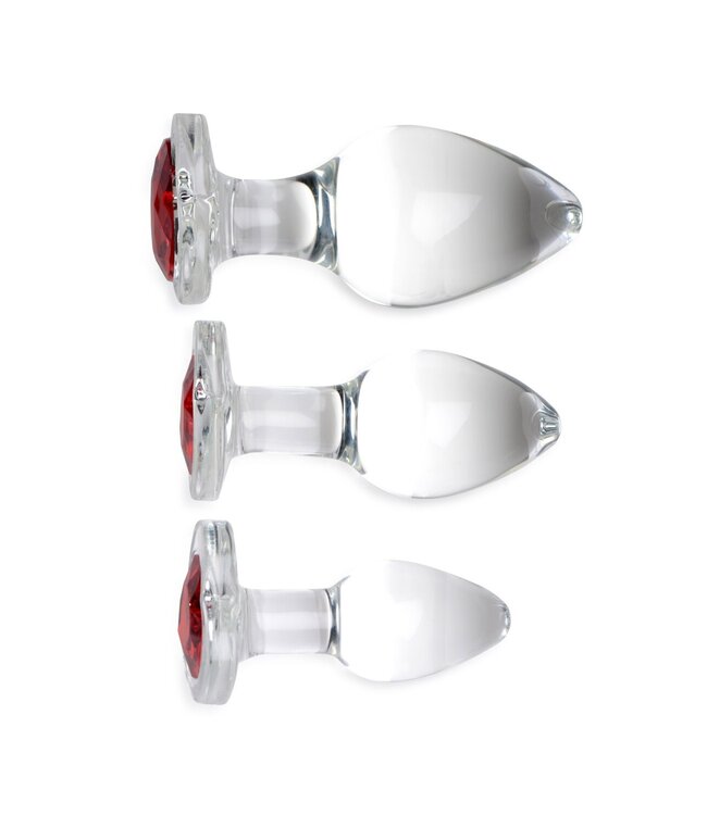 XR Brands Red Heart Gem Anaalplug Set Van Glas