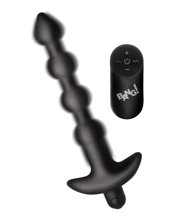 XR Brands BANG! - 28X Vibrerende Silicone Anaalkralen met Afstandsbediening - Zwart