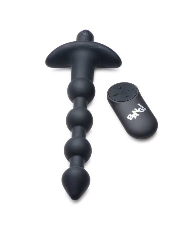 XR Brands BANG! - 28X Vibrerende Silicone Anaalkralen met Afstandsbediening - Zwart