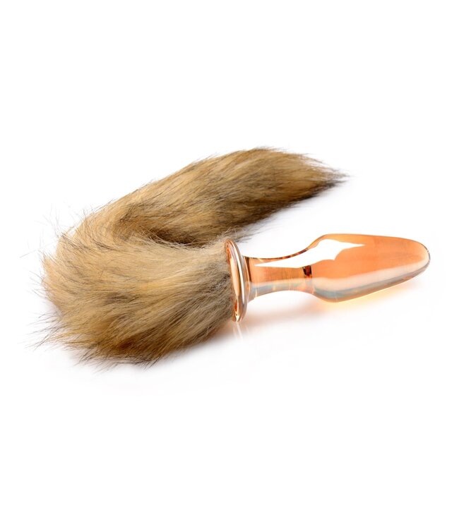 XR Brands TAILZ - Fox Tail Anaalplug van Glas - Oranje met Faux Fur Staart