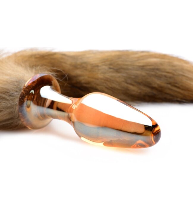XR Brands TAILZ - Fox Tail Anaalplug van Glas - Oranje met Faux Fur Staart