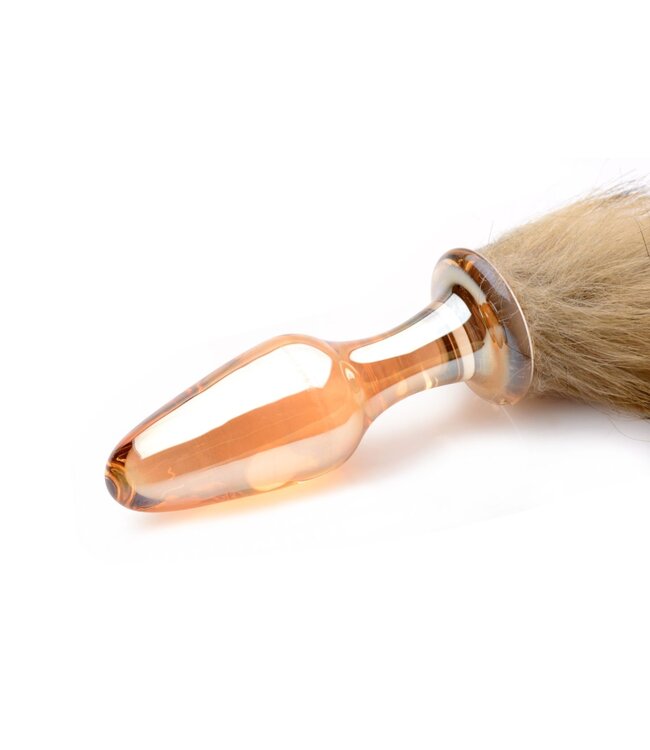 XR Brands TAILZ - Fox Tail Anaalplug van Glas - Oranje met Faux Fur Staart