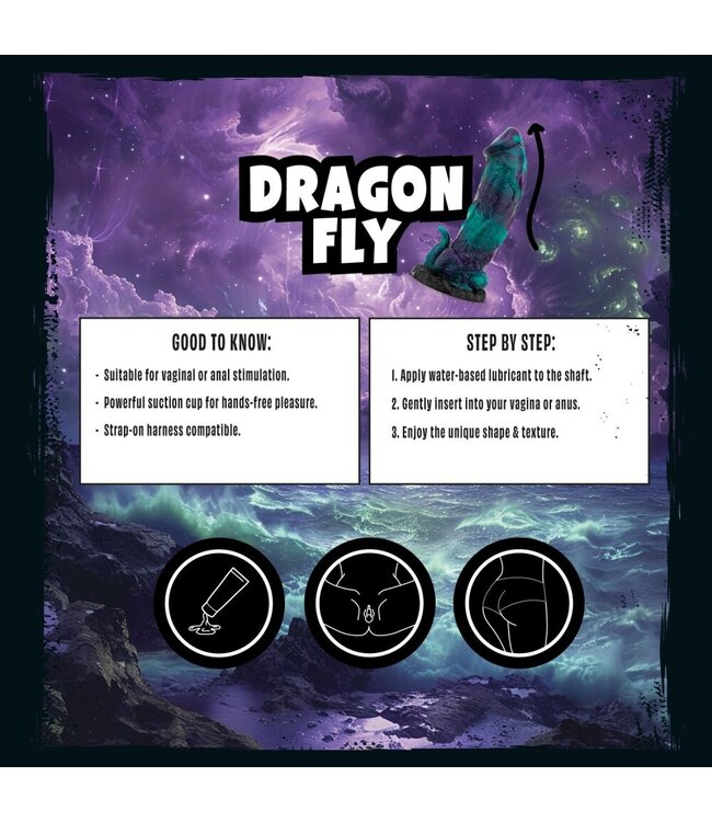 Mythical Mates Mythical Mates - Dragonfly Dildo Paars & Groen - 22.6 cm