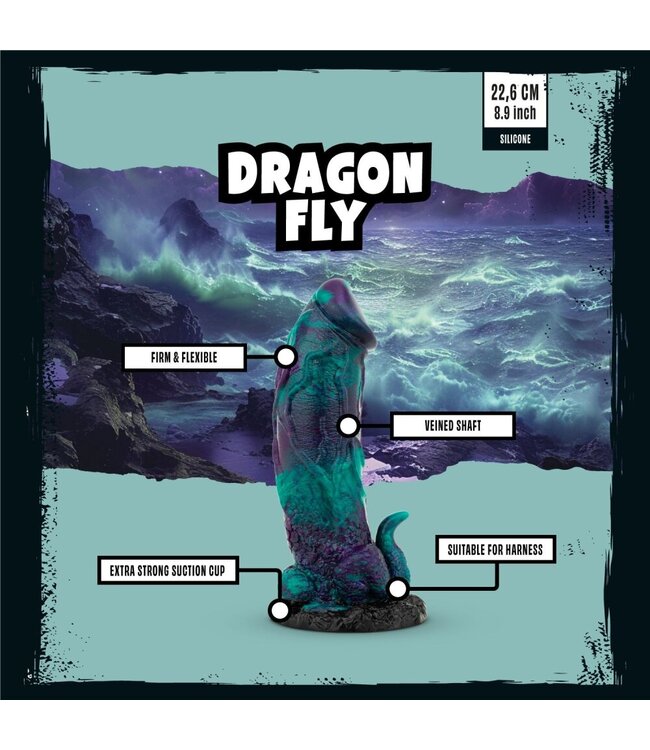 Mythical Mates Mythical Mates - Dragonfly Dildo Paars & Groen - 22.6 cm